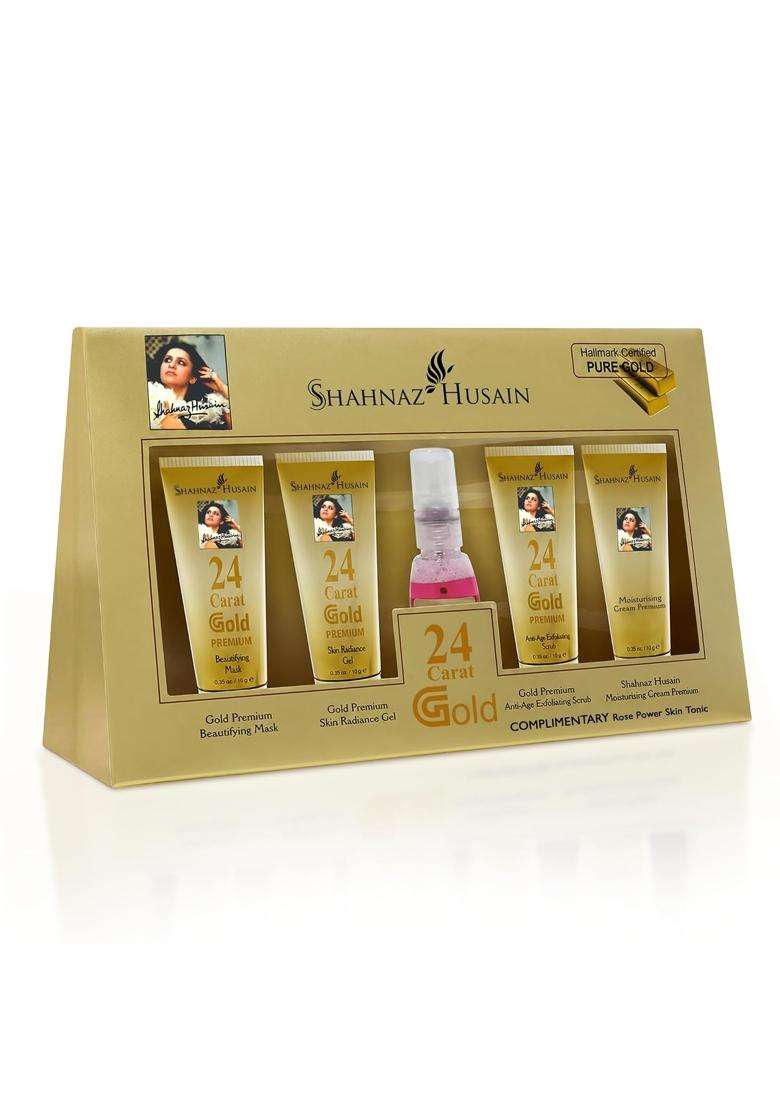 Shahnaz Herbals Gold Facial Kit For Instant Glow with 24k Pure Gold 40g | 4 Easy Steps With Complimentary Skin Tonic,( 40g+15 ml ) - Indya