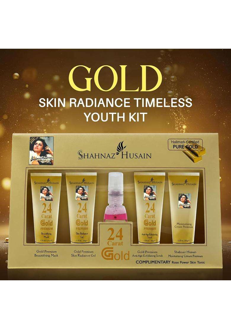 Shahnaz Herbals Gold Facial Kit For Instant Glow with 24k Pure Gold 40g | 4 Easy Steps With Complimentary Skin Tonic,( 40g+15 ml ) - Indya