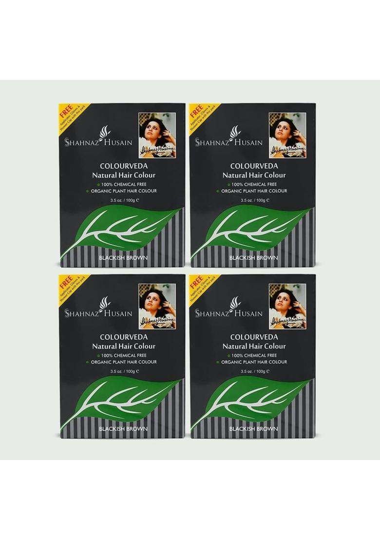 Shahnaz Herbals Vedic Solutions Colourveda Natural Hair Colour, Blackish Brown, 100 g (Pack of 4) - Indya