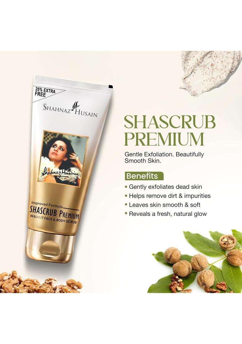 Shahnaz Herbals Shascrub Premium 40g+10g Free | Walnut Face and Body Scrub - Indya