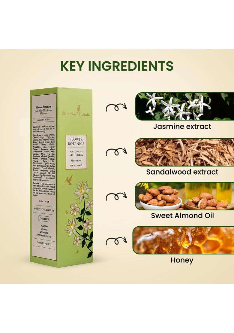 Shahnaz Herbals Flower Botanics 100 ml | White Water Lily-Jasmine Moisturiser - Indya