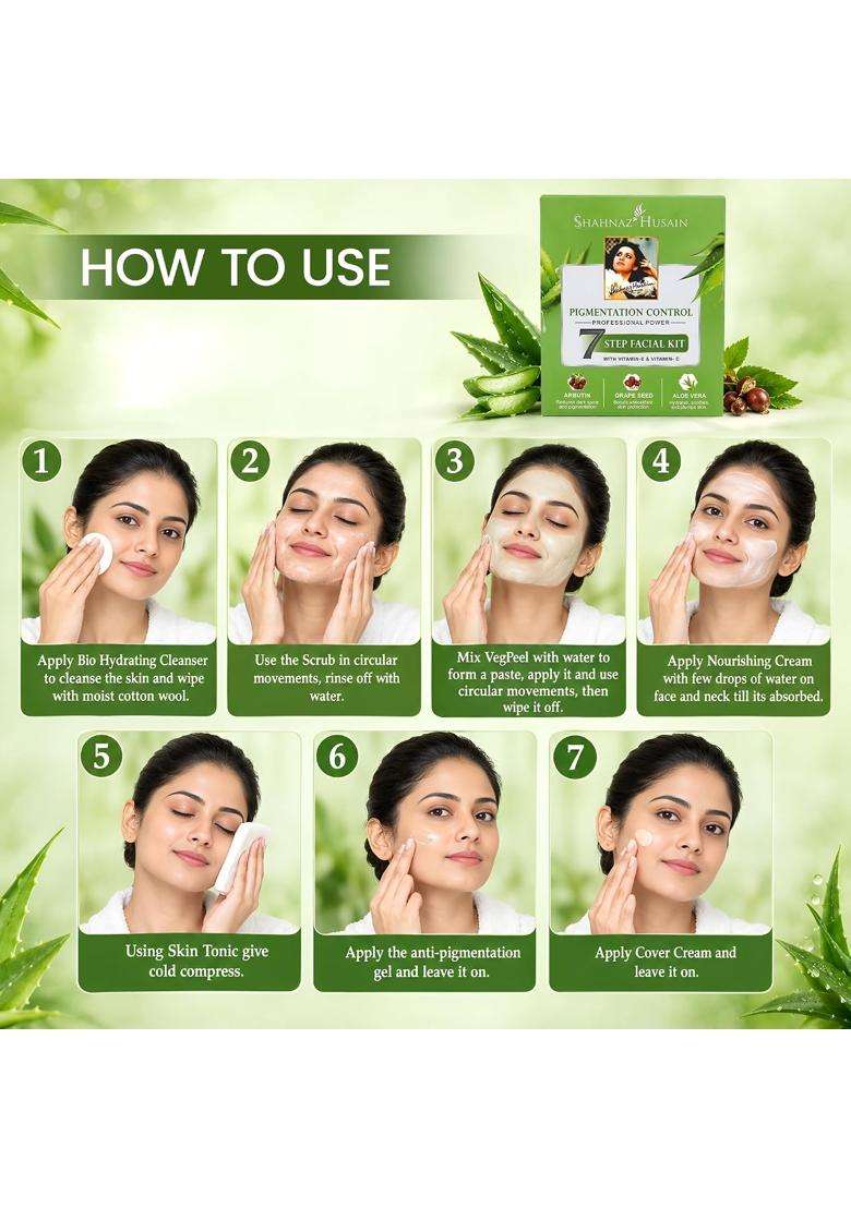 Shahnaz Herbals Professional Power 7 Step Facial Kit for Glowing Skin, Anti-Aging & Deep Cleansing, 63g - Indya