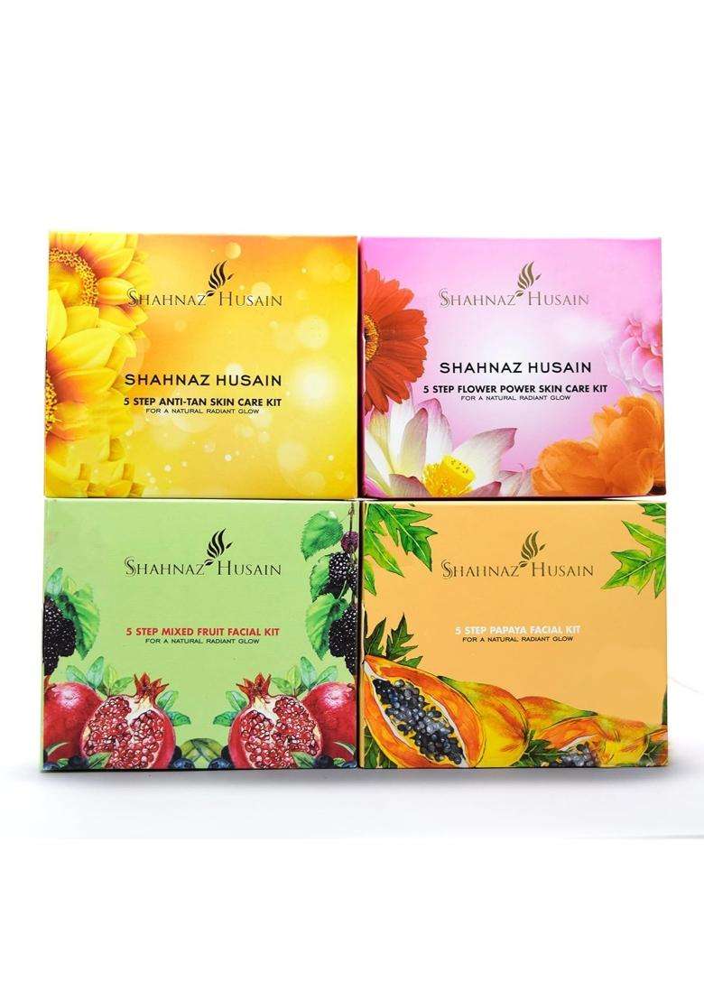Shahnaz Herbals 5 Step Facial Kit for Glowing & Rejuvenated Skin, Herbal Skincare Treatment, 50g (50 g, Family Pack) (Pack of 4) - Indya