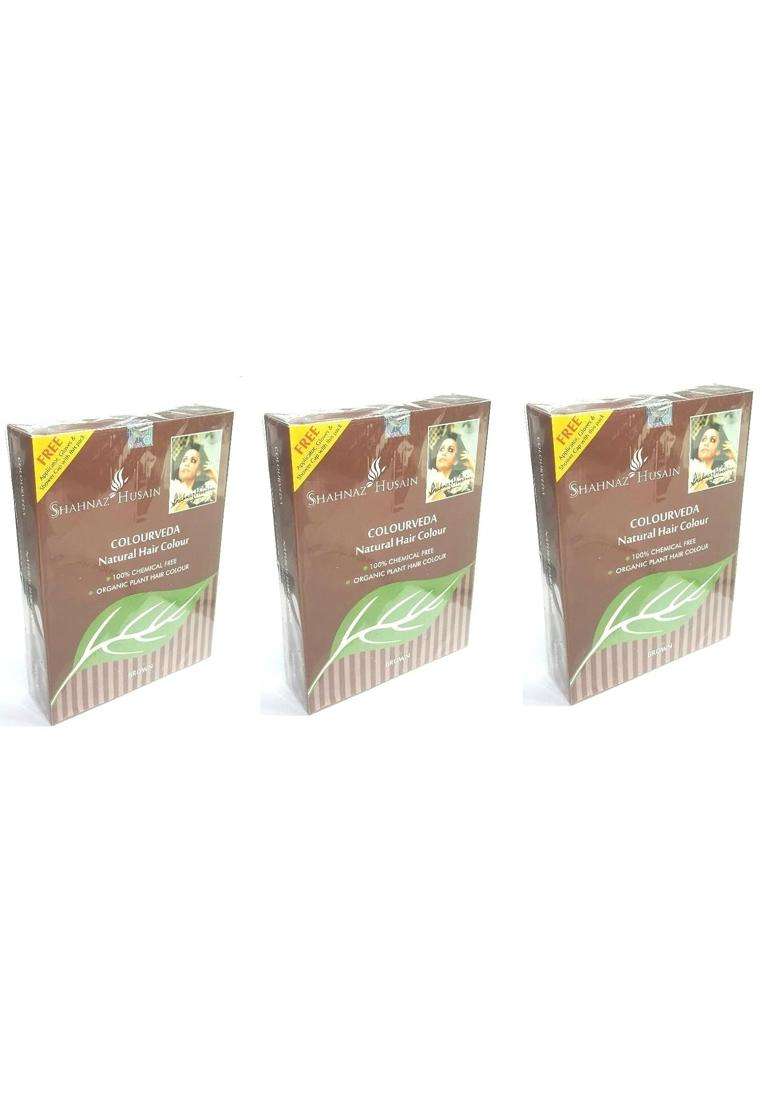 Shahnaz Herbals Colourveda Natural Hair Colour, Brown, 100 g (Pack of 3) - Indya