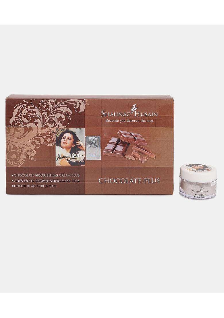 Shahnaz Herbals Chocolate Plus Facial Kit 3x10g | Chocolate Nourishing Cream Plus | Chocolate Rejuvenating Mask Plus | Coffee Bean Scrub Plus - Indya