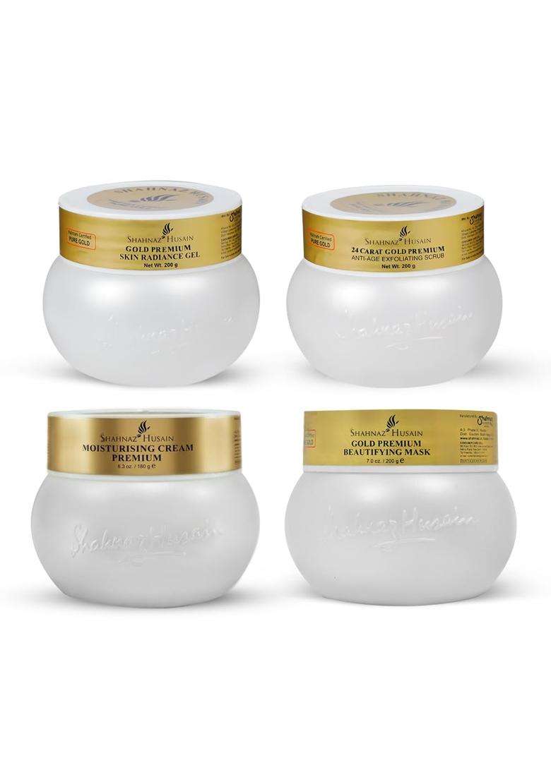 Shahnaz Herbals Gold Premium Facial kit 200g, Moisturising Cream (Pack of 4) | I For Exfoliated, Nourished & Hydrated Skin | 180g) - Indya