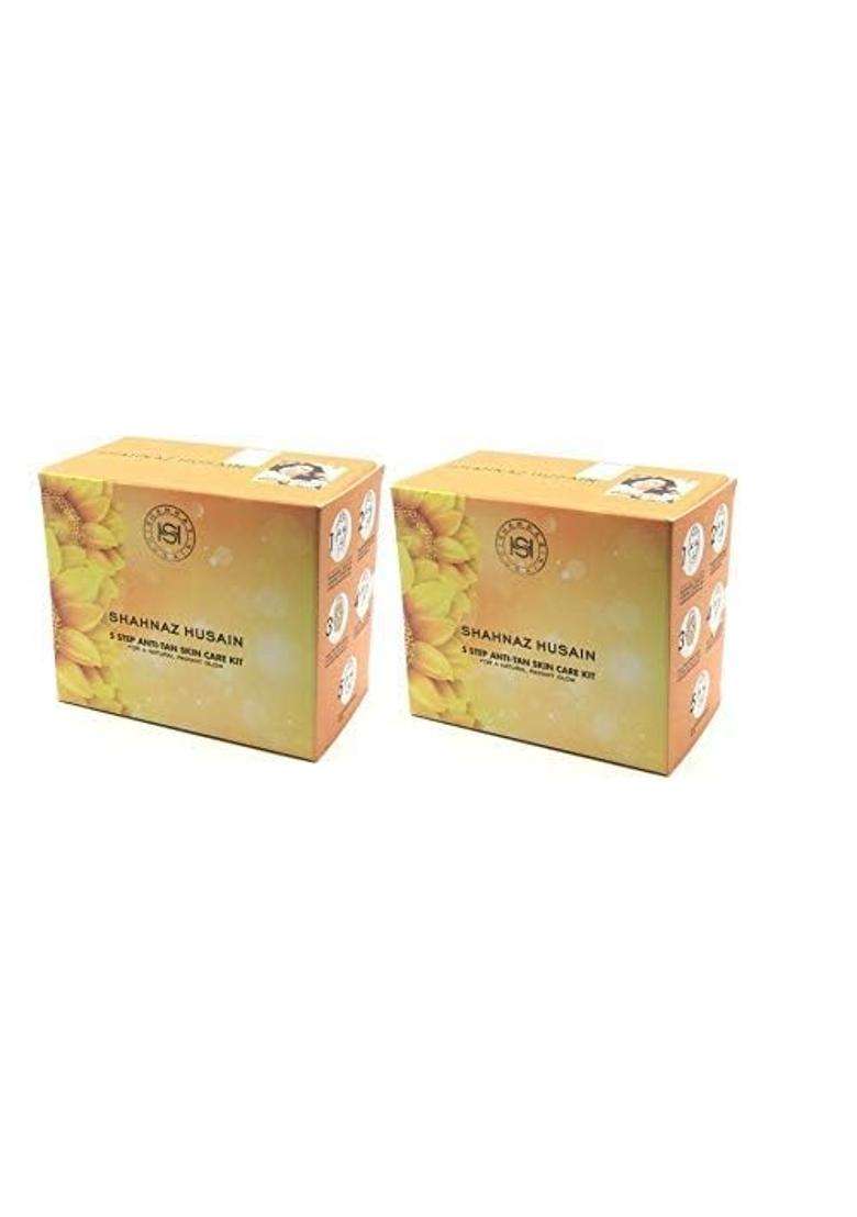 Shahnaz Herbals 5 step anti- tan skin care facial kit for a natural radiant glow, Gold (Pack of 2) - Indya