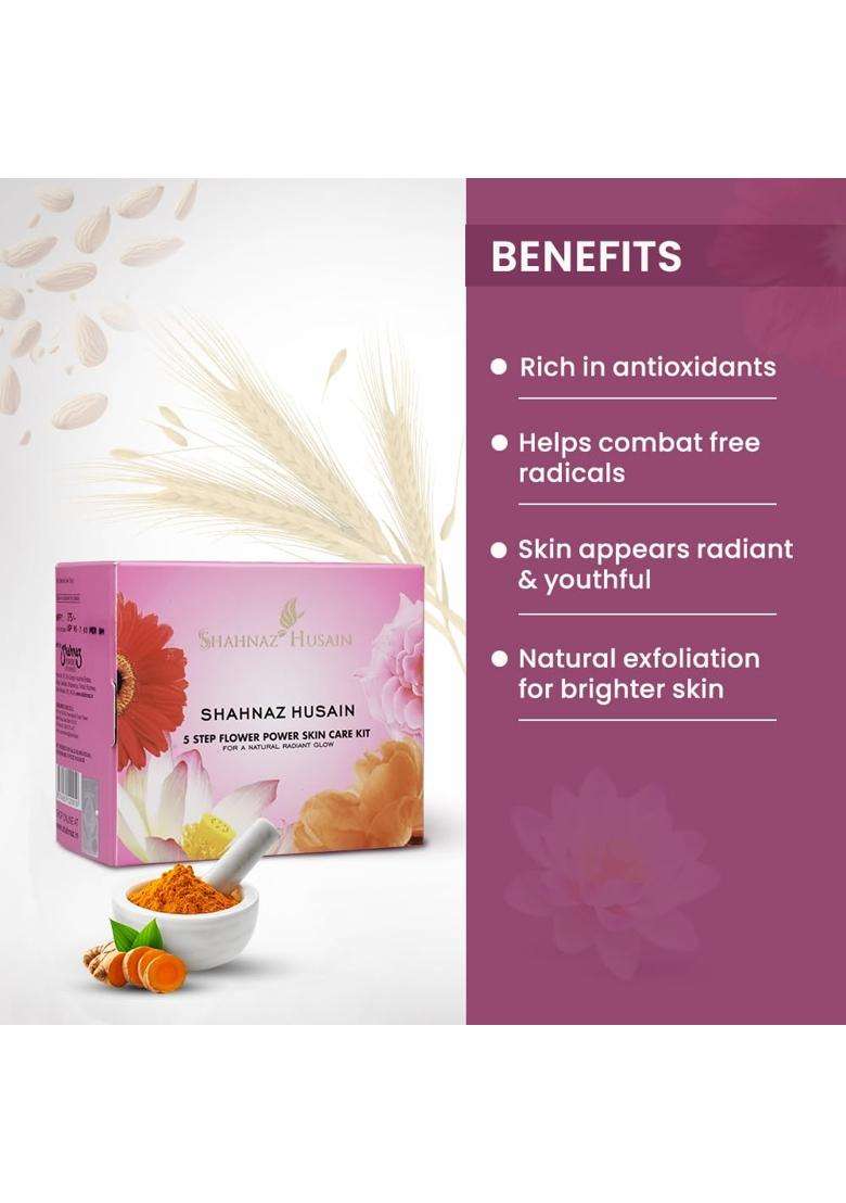 Shahnaz Herbals 5 Step Facial Kit for Glowing & Rejuvenated Skin, Herbal Skincare Treatment, 50g (50 g, Flower Power Skin Care KIT) - Indya