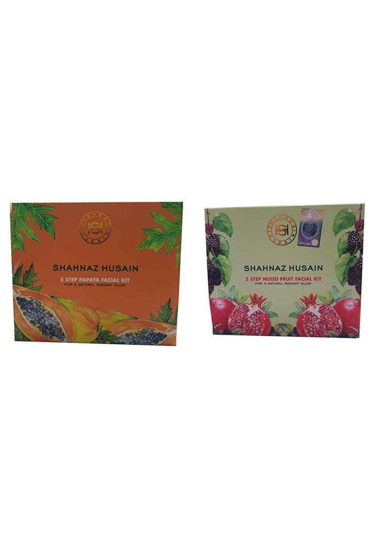Shahnaz Herbals 5 Step Facial Kit for Glowing & Rejuvenated Skin, Herbal Skincare Treatment, 50g (50 g, Papaya + Mix Fruit) (Pack of 2) - Indya
