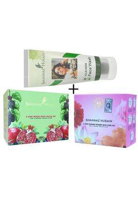 Shahnaz Herbals 5 Step Facial Kit for Glowing & Rejuvenated Skin, Herbal Skincare Treatment, 50g (50 g, Fruit + Flower + tulsi neem face wash) (Pack
