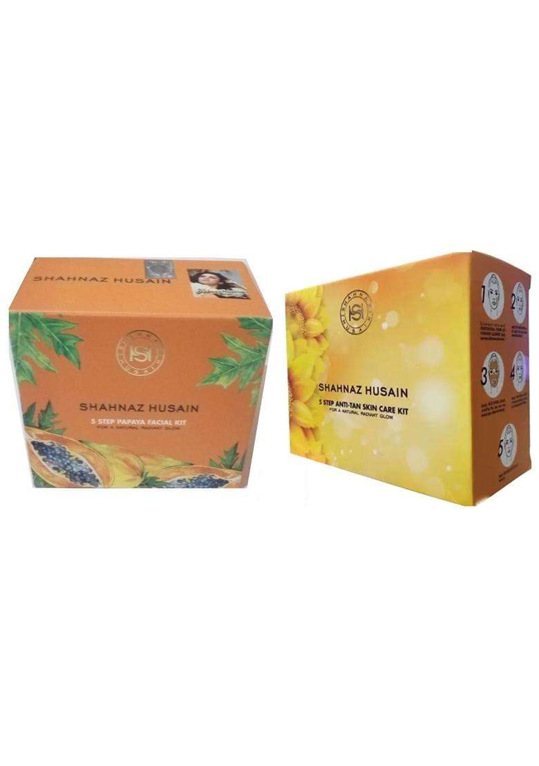 Shahnaz Herbals 5 Step Papaya Facial Kit with 5 Step Anti-Tan Skin Care - Indya