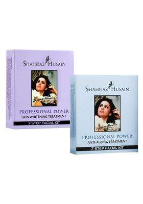 Shahnaz Herbals Professional 7 Step Facial Kit For Power (Anti-Ageing + Skin Whitening) Treatment ( 96g + 30 ml Skin Toner)