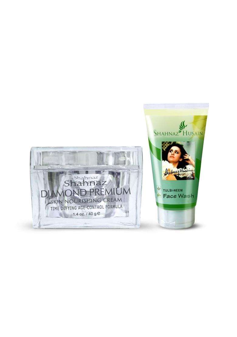 Shahnaz Herbals Diamond Premium Skin Nourishing Cream 40g + Tulsi Neem Face Wash 50g | Skin Care Combo Pack - Indya