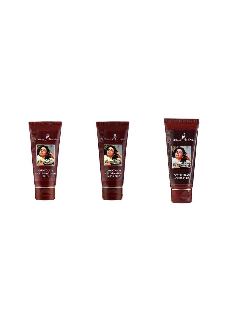 Shahnaz Herbals Chocolate Facial Kit (1 Chocolate Nourishing Cream Plus 50 g and 1 Chocolate Rejuvenating Mask 100 g and 1 Coffee Bean Scrub Plus 50 - Indya