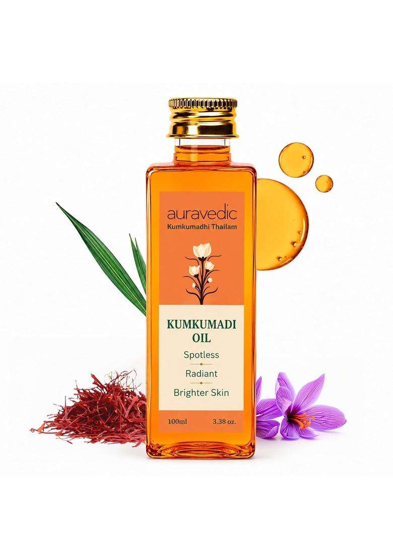 Auravedic Kumkumadi Oil For Face 100 ml, Kumkumadi Tailam Face Oil For Glowing Skin, Dark Spot Corrector Face Serum | Authentic Ayurvedic Formula - Indya