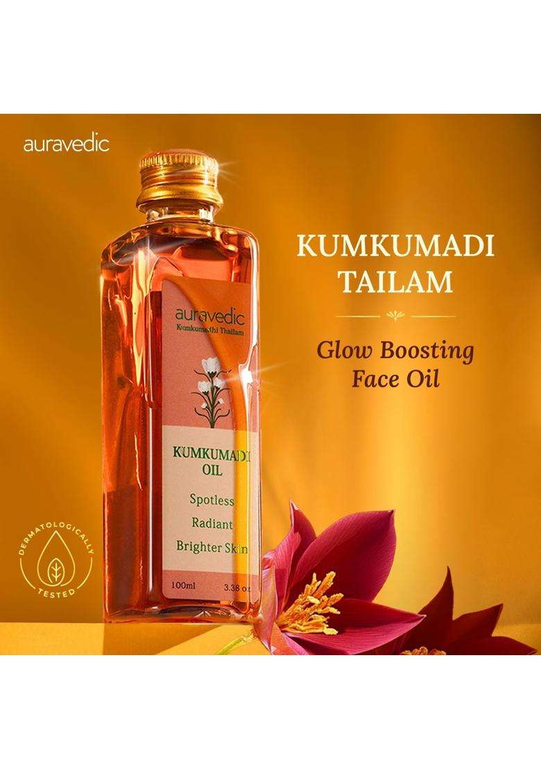 Auravedic Kumkumadi Oil For Face 100 ml, Kumkumadi Tailam Face Oil For Glowing Skin, Dark Spot Corrector Face Serum | Authentic Ayurvedic Formula - Indya
