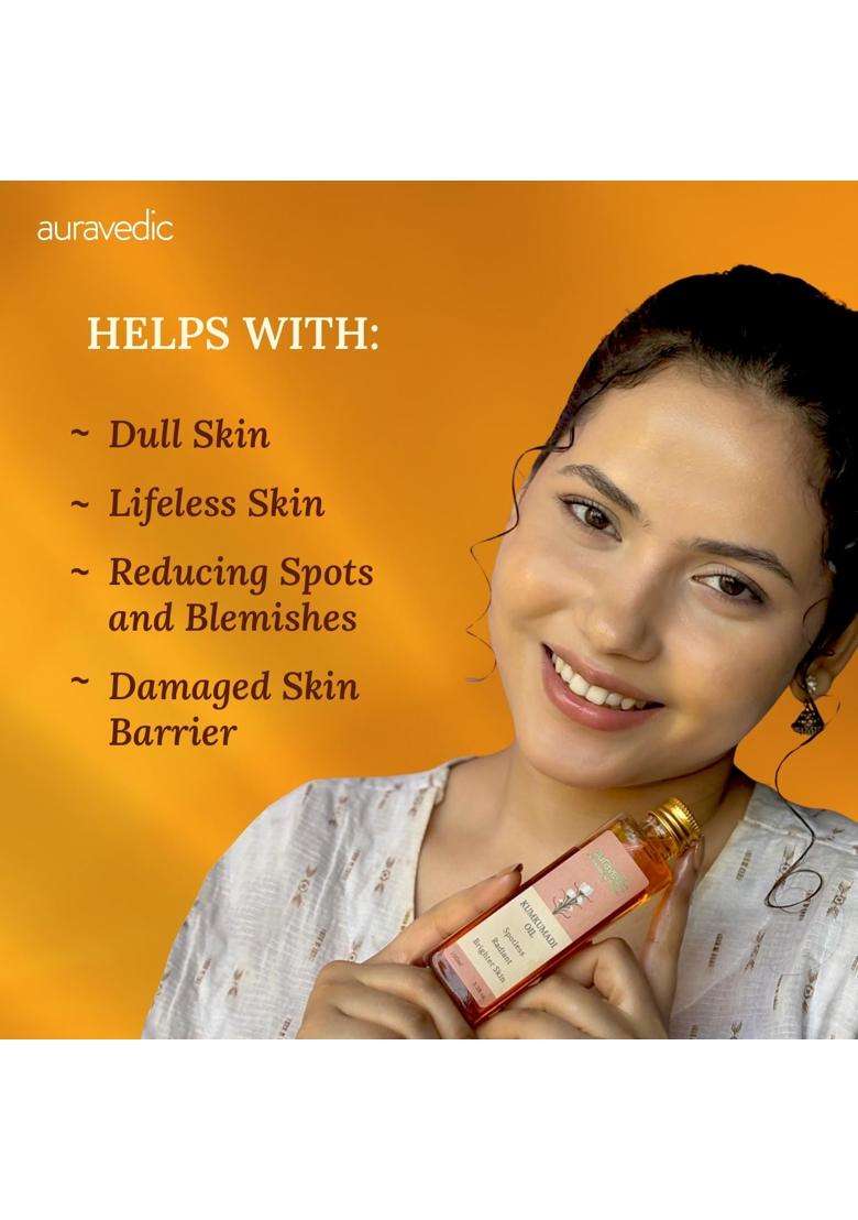 Auravedic Kumkumadi Oil For Face 100 ml, Kumkumadi Tailam Face Oil For Glowing Skin, Dark Spot Corrector Face Serum | Authentic Ayurvedic Formula - Indya