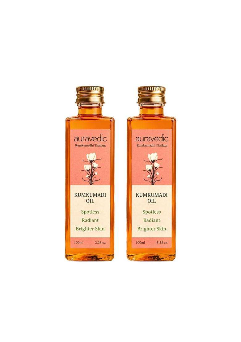 Auravedic Kumkumadi Tailam Face Oil 100 ml Kumkumadi Oil For Face Glowing Skin Pigmentation Dark Spots Body Oil After Bath For Daily Use (Pack of 2) - Indya