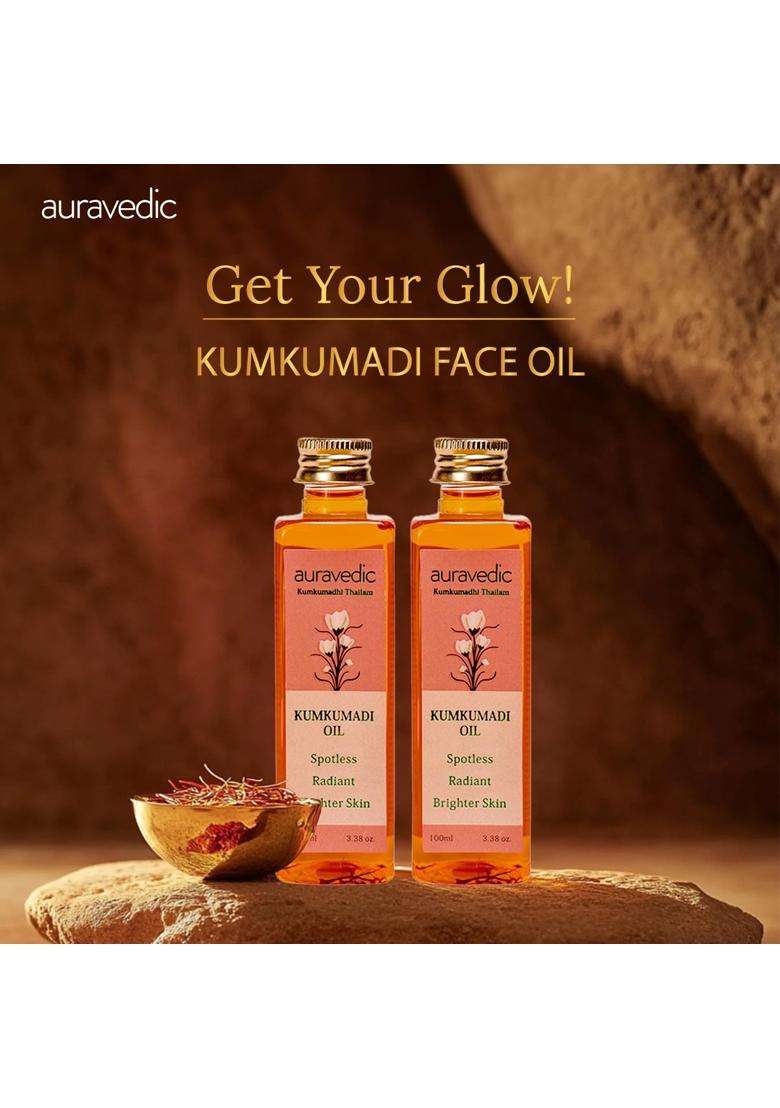 Auravedic Kumkumadi Tailam Face Oil 100 ml Kumkumadi Oil For Face Glowing Skin Pigmentation Dark Spots Body Oil After Bath For Daily Use (Pack of 2) - Indya