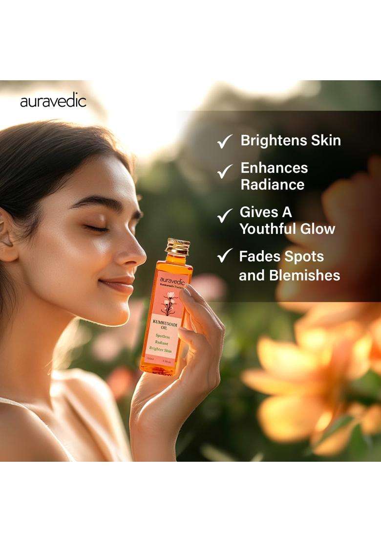 Auravedic Kumkumadi Tailam Face Oil 100 ml Kumkumadi Oil For Face Glowing Skin Pigmentation Dark Spots Body Oil After Bath For Daily Use (Pack of 2) - Indya