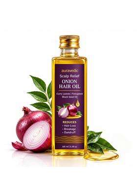 Auravedic Onion Hair Oil Scalp Relief Ayurvedic Hair Oil with Tea Tree Oil 100 ml Amla for Men and Women Paraben Free | Authentic Traditional Formula