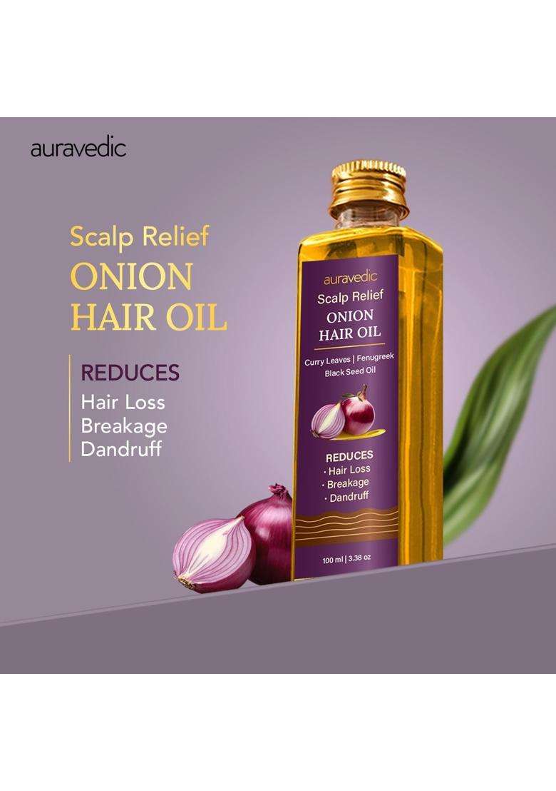 Auravedic Onion Hair Oil Scalp Relief Ayurvedic Hair Oil with Tea Tree Oil 100 ml Amla for Men and Women Paraben Free | Authentic Traditional Formula - Indya