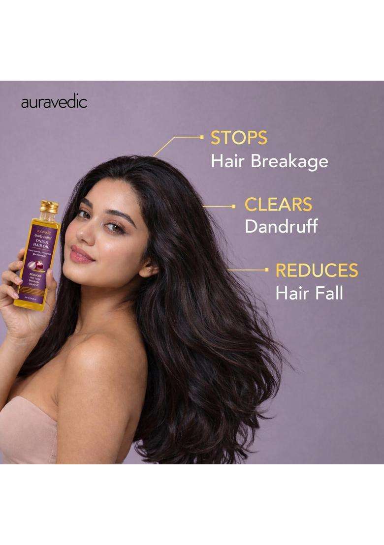 Auravedic Onion Hair Oil Scalp Relief Ayurvedic Hair Oil with Tea Tree Oil 100 ml Amla for Men and Women Paraben Free | Authentic Traditional Formula - Indya