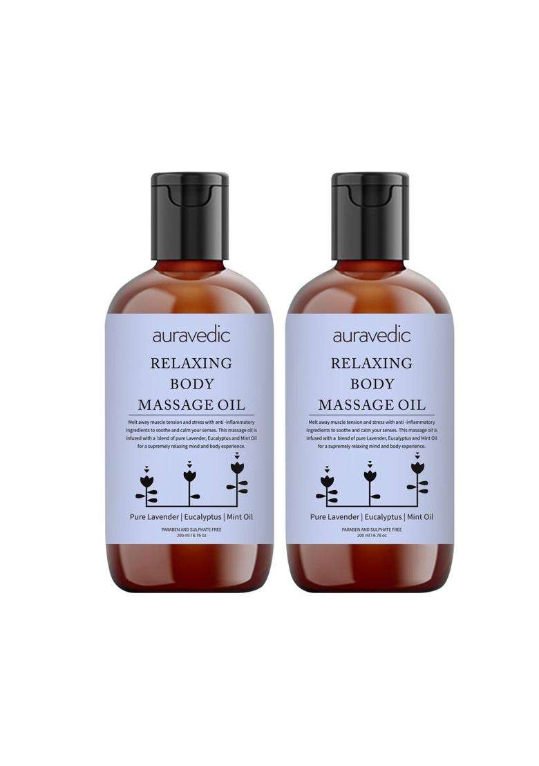 Auravedic Relaxing Body Massage Oil For Full Body Oil After Bath For Daily Use 100 ml With Lavender Eucalyptus Mint Soothing and Calming (Pack of 2) - Indya
