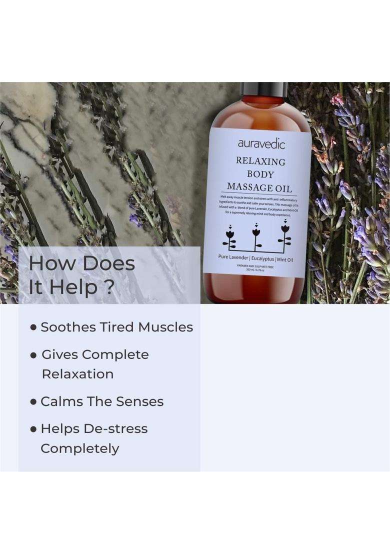 Auravedic Relaxing Body Massage Oil For Full Body Oil After Bath For Daily Use 100 ml With Lavender Eucalyptus Mint Soothing and Calming (Pack of 2) - Indya