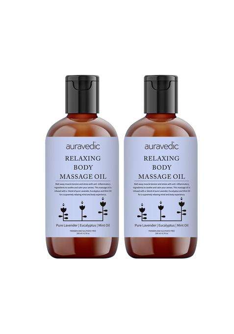 Auravedic Relaxing Body Massage Oil For Full Body Oil After Bath For Daily Use 100 ml With Lavender Eucalyptus Mint Soothing and Calming (Pack of 2)