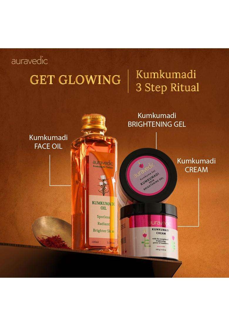 Auravedic Kumkumadi tailam,Gel and Kumkumadi face cream 100 ml 100g 100 g face oil for glowing skin (Pack of 3) | Authentic Ayurvedic Formula - Indya