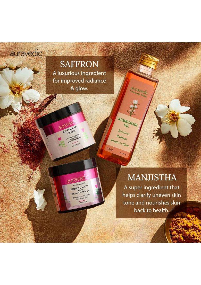 Auravedic Kumkumadi tailam,Gel and Kumkumadi face cream 100 ml 100g 100 g face oil for glowing skin (Pack of 3) | Authentic Ayurvedic Formula - Indya