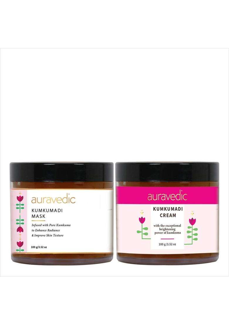 Auravedic Kumkumadi Total Radiance Kumkumadi Cream & Kumkumadi Mask, Each 100 g From kumkumadi Face Oil For Glowing Skin (Combo of 2) - Indya