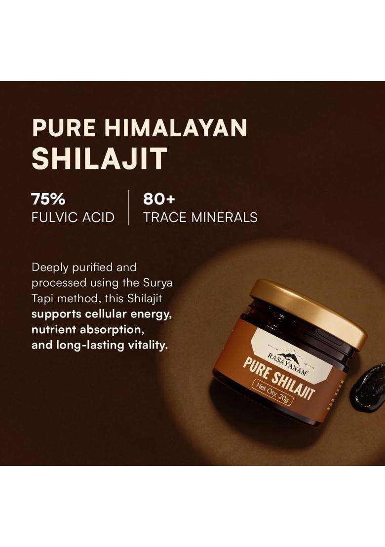 Rasayanam Ashwagandha KSM-66 (60 Veg. Capsules) & Pure Himalayan Shilajit (20g) | Authentic Ayurvedic Formula | Combo Pack - Indya