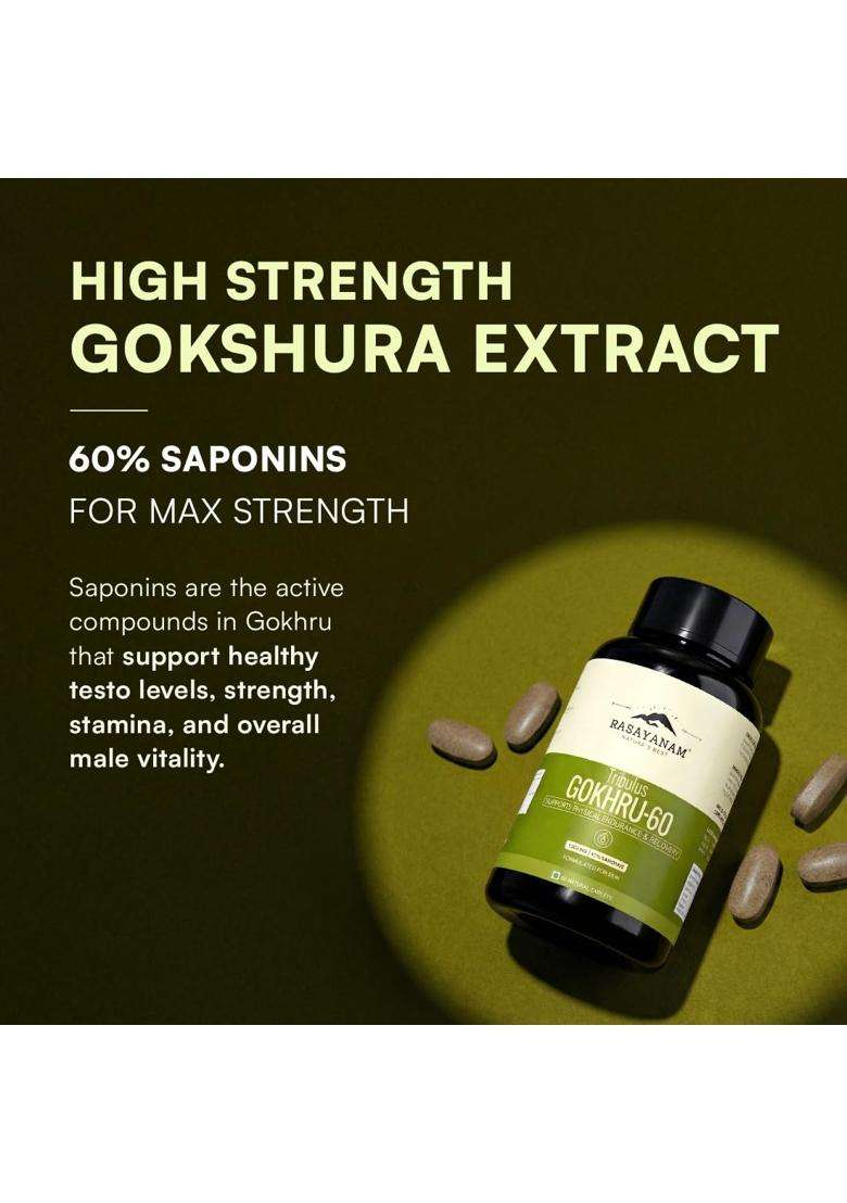Rasayanam Ashwagandha KSM-66 (500 mg) and Tribulas Gokhru (Pack of 2) | Authentic Ayurvedic Formula | 60 Gokshura Tablets 1000mg - Indya