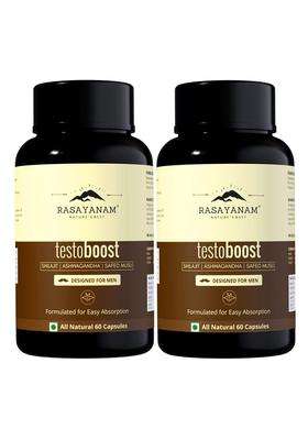 Rasayanam Testoboost (500mg) (Pack of 2) | Authentic Ayurvedic Formula | 3-in-1 T-Level Supplement for Men with Shilajit, Ashwagandha & Safed Musli