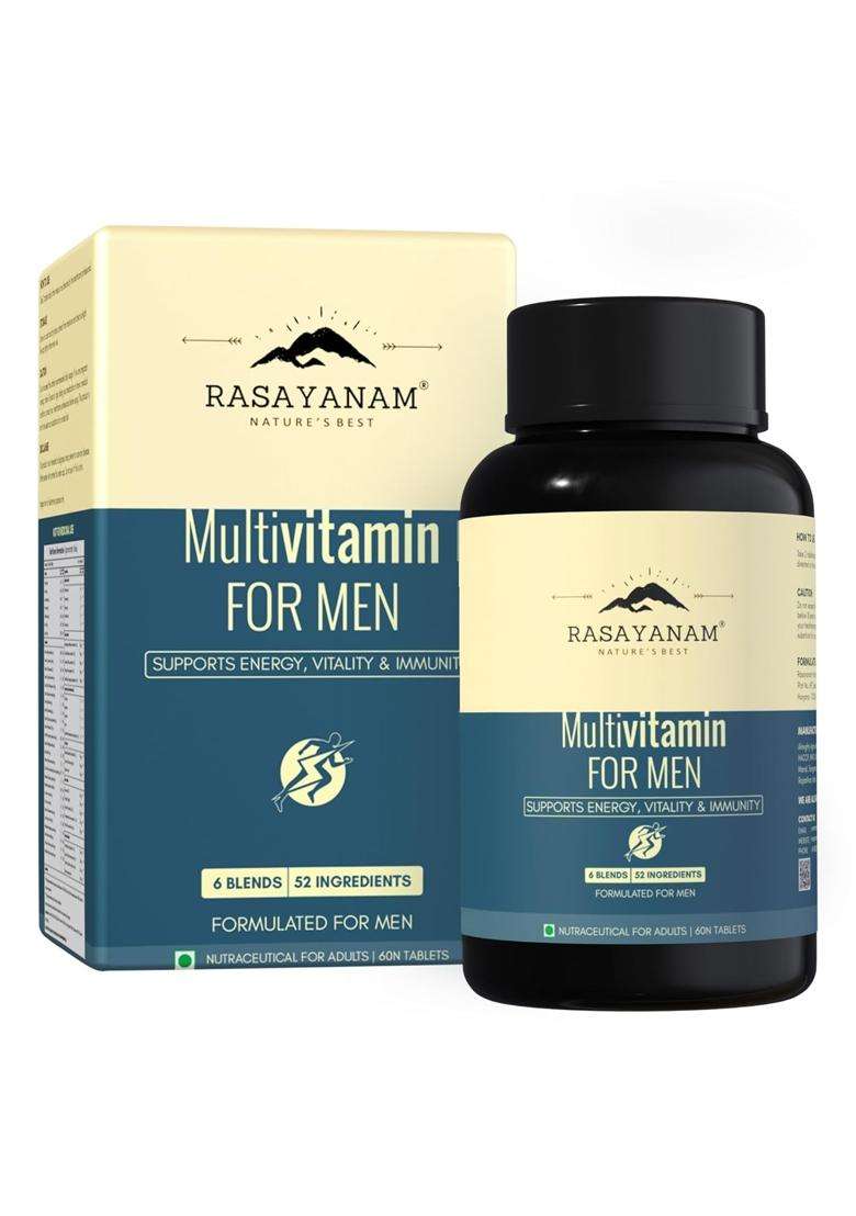 Rasayanam Multivitamin for Men 60 Tablets | Authentic Ayurvedic Formula | 52 Ingredients with 100% RDA of Vitamins & Minerals - Indya
