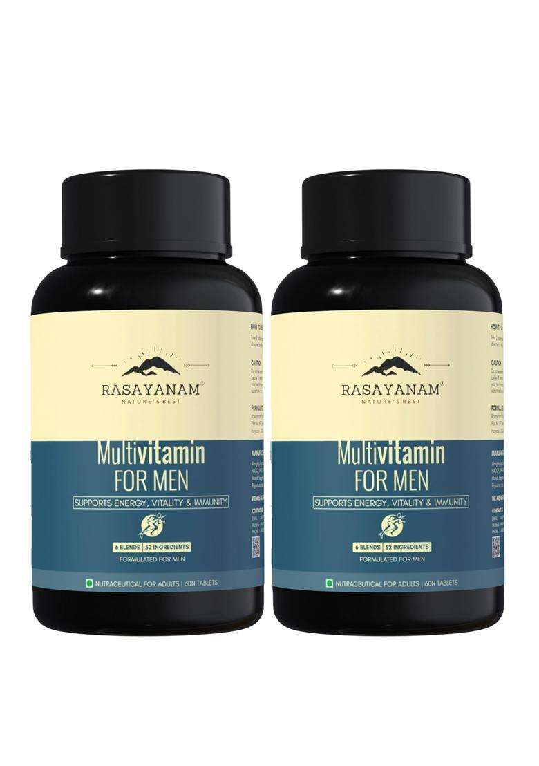 Rasayanam Multivitamin for Men 120 Tablets (Pack of 2) | Authentic Ayurvedic Formula | 52 Ingredients with 100% RDA of Vitamins & Minerals - Indya