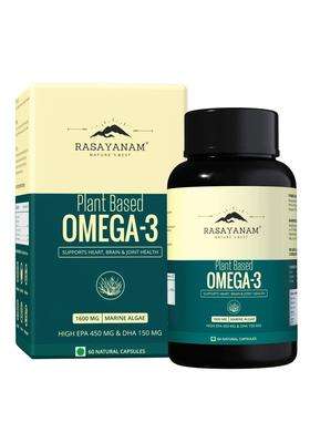 Rasayanam Plant Based Omega-3 Capsules, 1600mg | Authentic Ayurvedic Formula | Gelatin Free, No Burps, No Fish Oil, Pure Algae | 60 Capsules