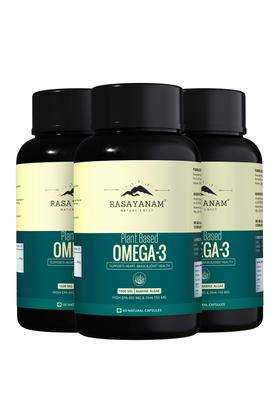 Rasayanam Plant Based Omega-3 Capsules, 1600mg (Pack of 3) | Authentic Ayurvedic Formula | Gelatin Free, No Fish Oil, No Burps | (180 Capsules)