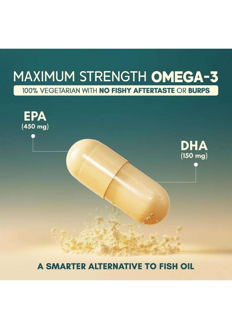 Rasayanam Plant Based Omega-3 Capsules, 1600mg (Pack of 3) | Authentic Ayurvedic Formula | Gelatin Free, No Fish Oil, No Burps | (180 Capsules) - Indya