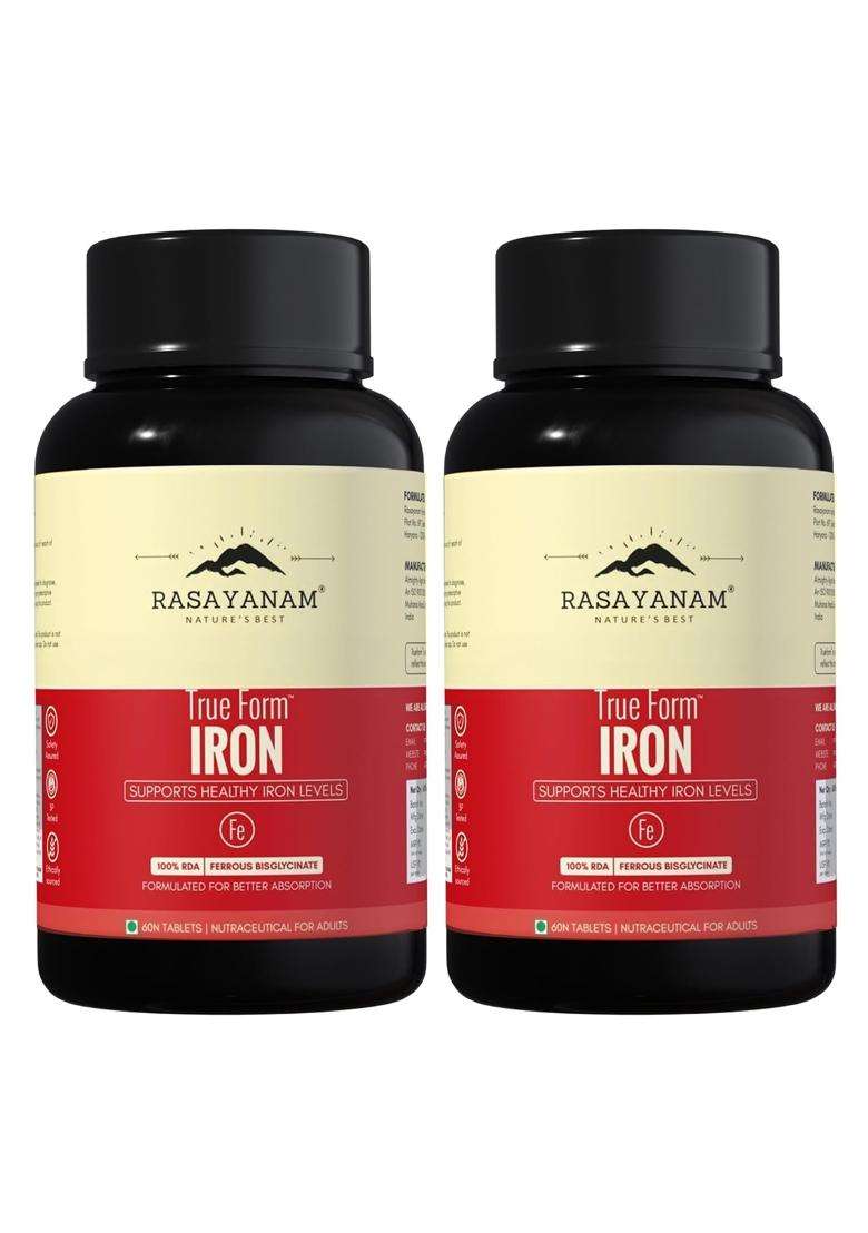 Rasayanam Iron Supplement for Women & Men 120 Tablets (Pack of 2) | Authentic Ayurvedic Formula | Ferrous Bisglycinate with 4X Absorption - Indya