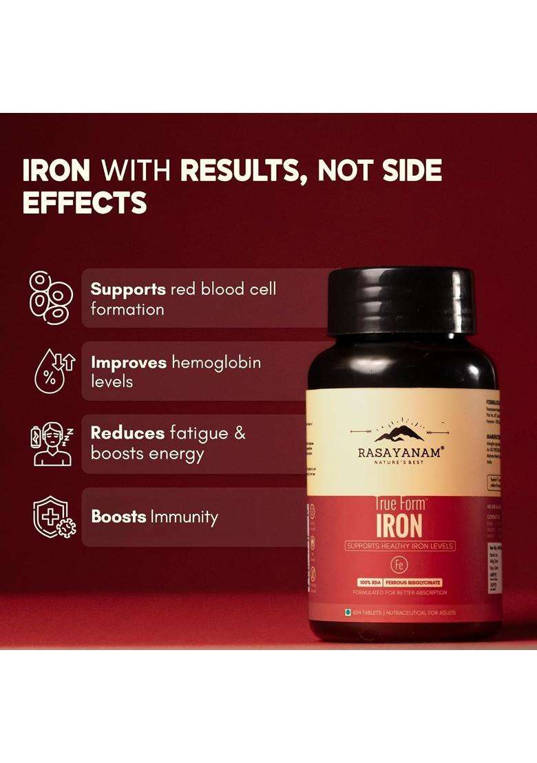 Rasayanam Iron Supplement for Women & Men 120 Tablets (Pack of 2) | Authentic Ayurvedic Formula | Ferrous Bisglycinate with 4X Absorption - Indya