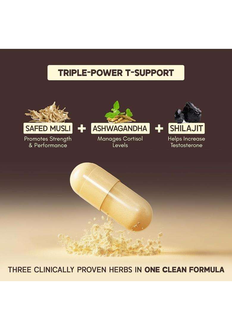 Rasayanam T-Charge Capsules, 500mg (Pack of 3) | Authentic Ayurvedic Formula | Levels Supplement for Men with Shilajit, Ashwagandha & Safed Musli - Indya
