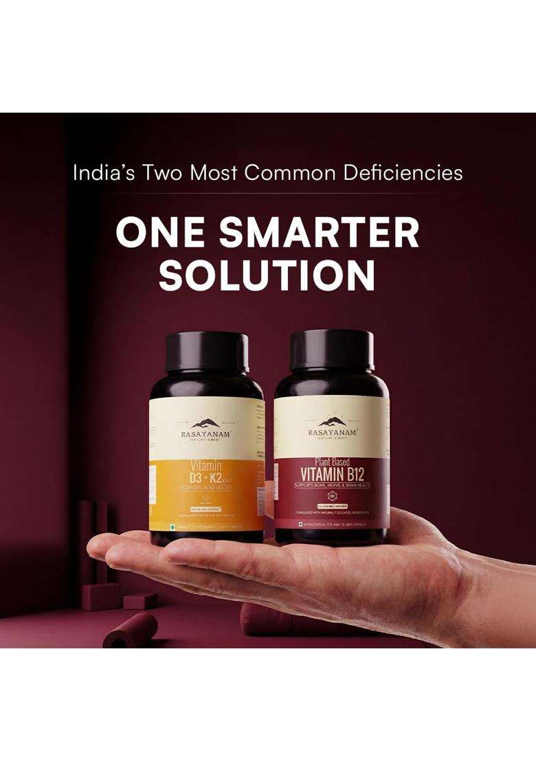 Rasayanam Vitamin D3 + K2 & Vitamin B12 Combo for Daily Deficiency Support 120 Tablets | Authentic Ayurvedic Formula - Indya