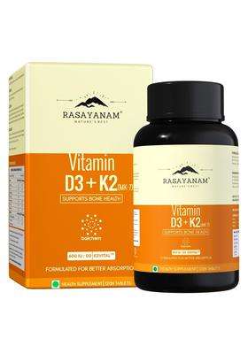 Rasayanam Vitamin D3 K2(MK-7) | Authentic Ayurvedic Formula | 100% Vegan Vitamin D3 | Superior K2(MK-7) from Balchem, USA | D3 Supplement For Immunity