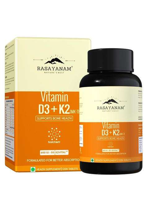 Rasayanam Vitamin D3 K2(MK-7) | Authentic Ayurvedic Formula | 100% Vegan Vitamin D3 | Superior K2(MK-7) from Balchem, USA | D3 Supplement For Immunity