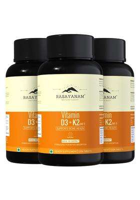 Rasayanam Vitamin D3 K2(MK-7) (Pack of 3) | Authentic Ayurvedic Formula | 100% Vegan Vitamin D3 | Superior K2(MK-7) from Balchem, USA