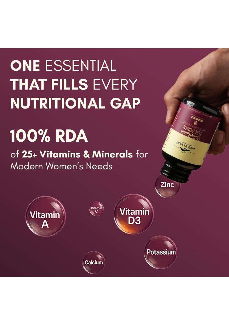 Rasayanam Multivitamin for Women 60 Tablets | Authentic Ayurvedic Formula | 55 Ingredients with 100% RDA of Essential Vitamins & Minerals - Indya