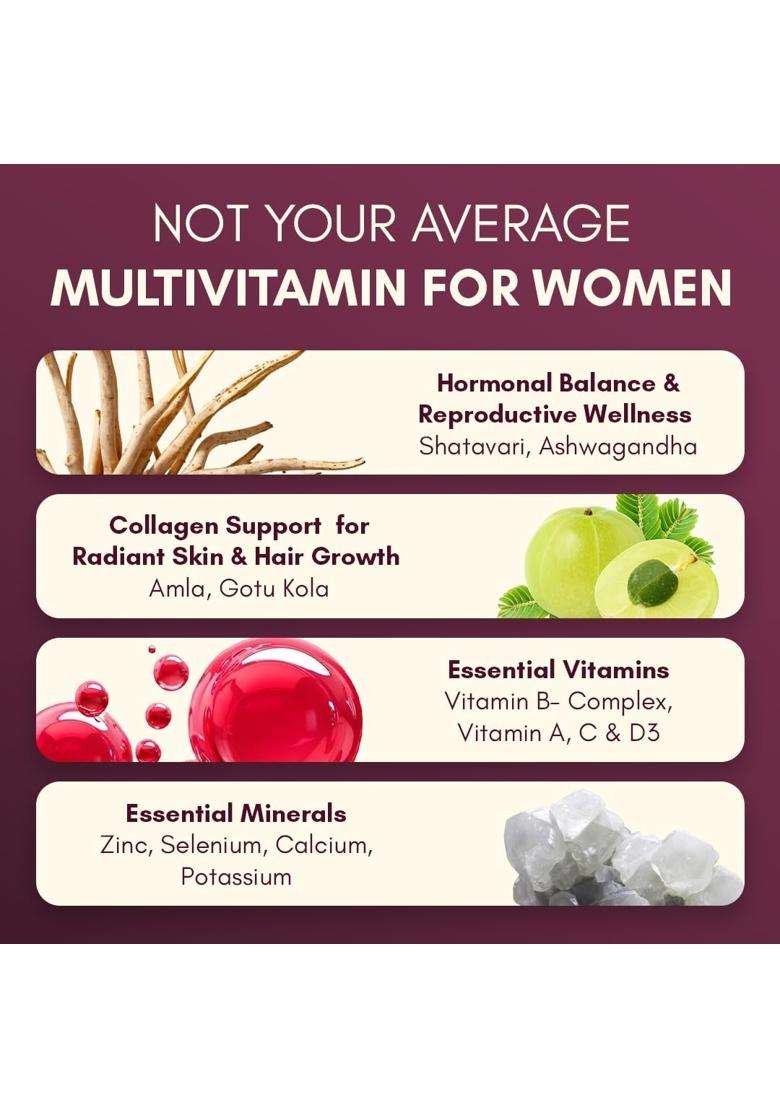 Rasayanam Multivitamin for Women 60 Tablets | Authentic Ayurvedic Formula | 55 Ingredients with 100% RDA of Essential Vitamins & Minerals - Indya